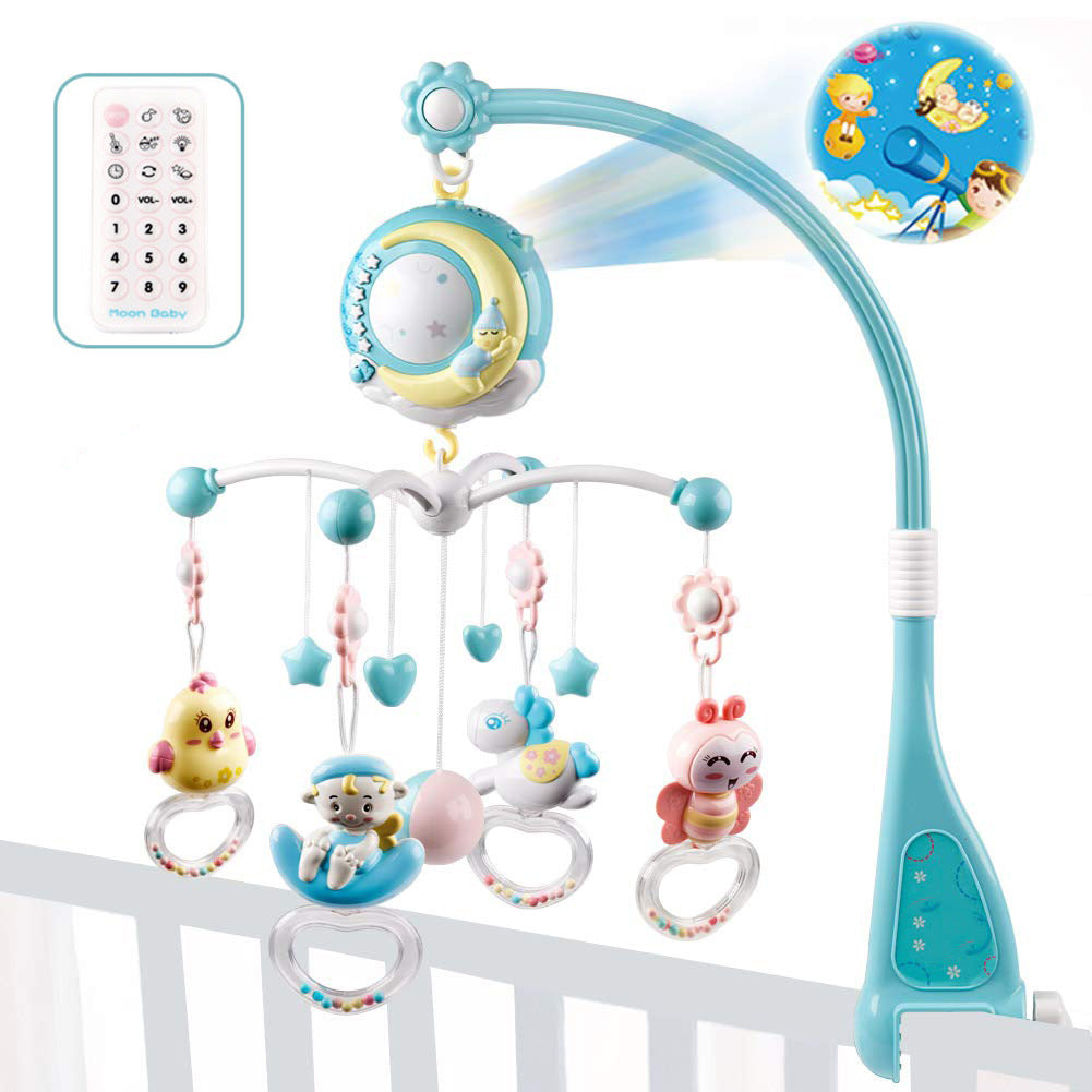 Livoshop baby crib mobile with musical box and rotating projection, featuring colorful plush toys for newborns.