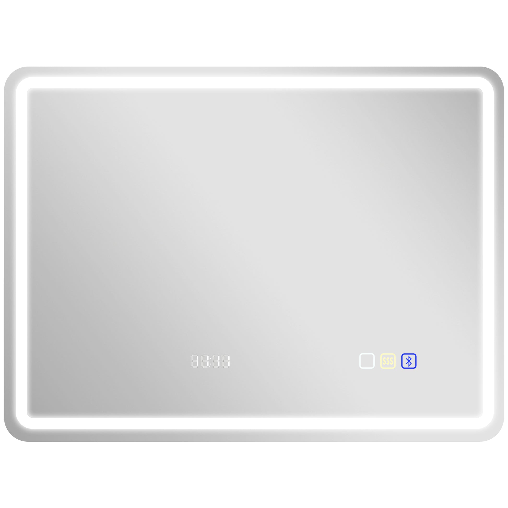 Silver-tone Bluetooth bathroom mirror measuring 80x60 cm with sleek design, featuring built-in Bluetooth speaker by HOMCOM.