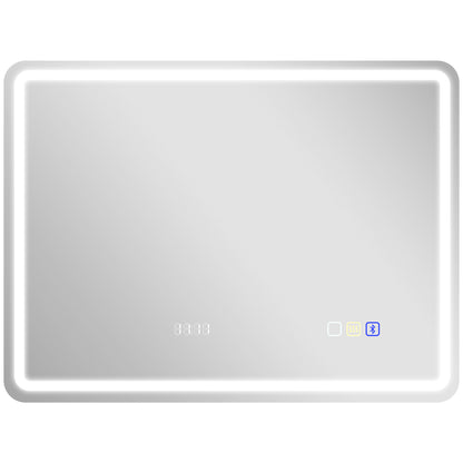 Silver-tone Bluetooth bathroom mirror measuring 80x60 cm with sleek design, featuring built-in Bluetooth speaker by HOMCOM.