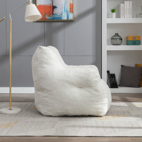 Soft Tufted Foam Bean Bag Chair with Teddy Fabric – Ivory White