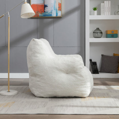 Soft Tufted Foam Bean Bag Chair with Teddy Fabric – Ivory White