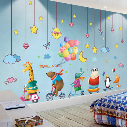 Colorful cartoon kids room layout wallpaper by HOMCOM, self-adhesive design featuring playful, vibrant patterns for children's rooms.