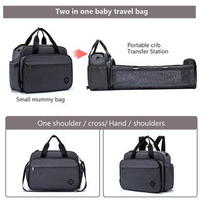 HOMCOM portable folding crib mummy bag with messenger design, featuring compact, multifunctional baby travel and sleeping solution.