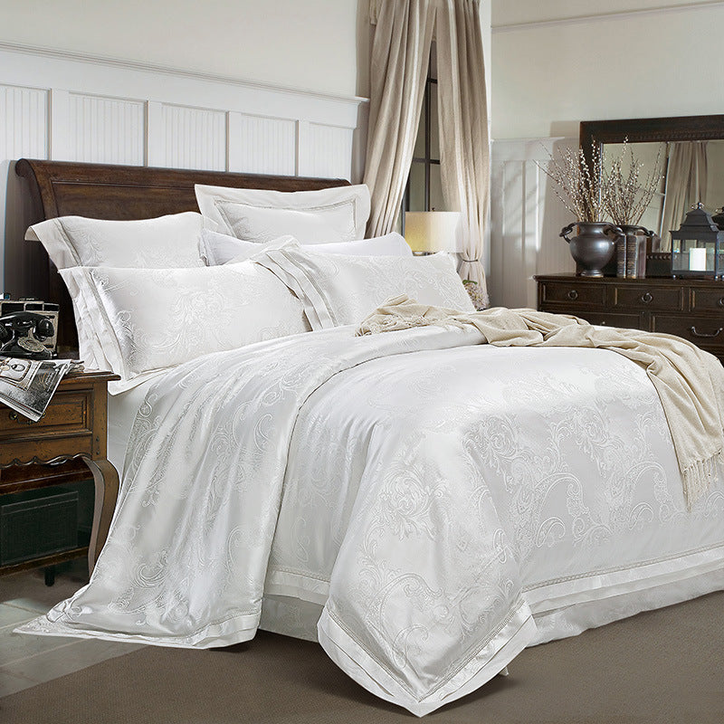 HOMCOM four-piece home textiles and bedding set including sheets, pillowcases, and duvet cover in soft, neutral colors.