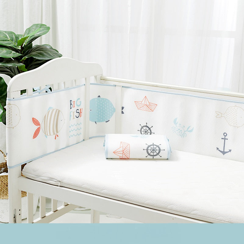 HOMCOM 3D sandwich mesh breathable baby anti-collision bed surround with mesh panels for safety and airflow.