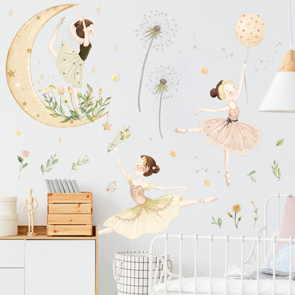 Watercolor Moon Star Stickers Dance Room Decoration Children's Room Princess Self-Adhesive Background Stickers Bedroom Dandelion Wall Stickers