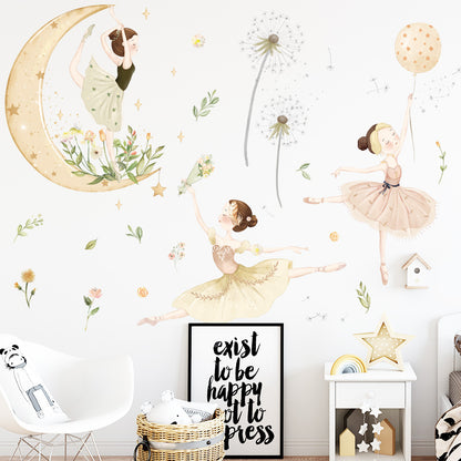 Watercolor Moon Star Stickers Dance Room Decoration Children's Room Princess Self-Adhesive Background Stickers Bedroom Dandelion Wall Stickers