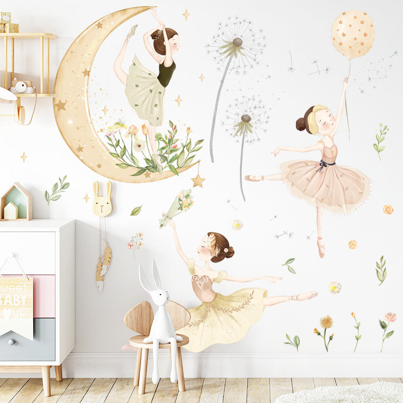 Watercolor Moon Star Stickers Dance Room Decoration Children's Room Princess Self-Adhesive Background Stickers Bedroom Dandelion Wall Stickers
