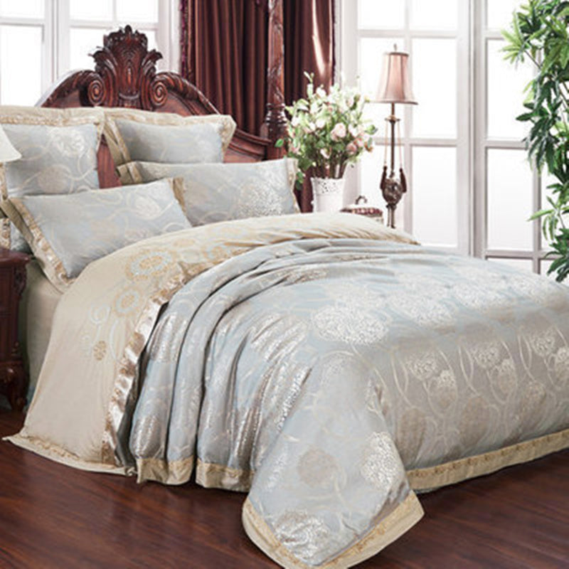 HOMCOM high-grade European satin jacquard bedding set with cotton sheets and quilt cover, elegant wedding-style home textile.