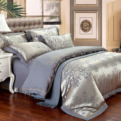 HOMCOM European four-piece satin jacquard bedding set with pure cotton sheets and quilt cover, elegant wedding home textile