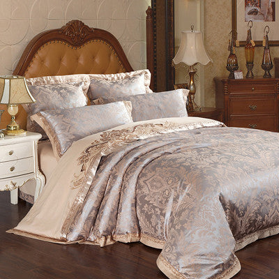European four-piece satin jacquard bedding set by HOMCOM featuring pure cotton sheets and quilt cover for wedding or home use