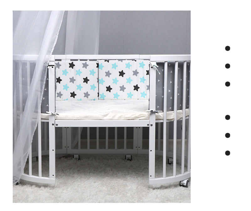 HOMCOM baby bed bumper cushion surrounds crib, providing thick, soft protection for infants in a one-piece design.