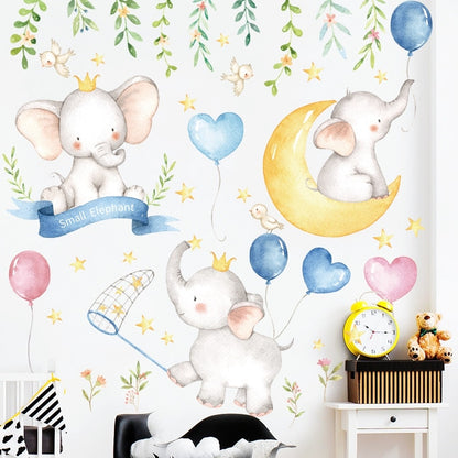 Colorful HOMCOM baby elephant cartoon wall sticker for kids' rooms, featuring a cute baby elephant design on a smooth surface.