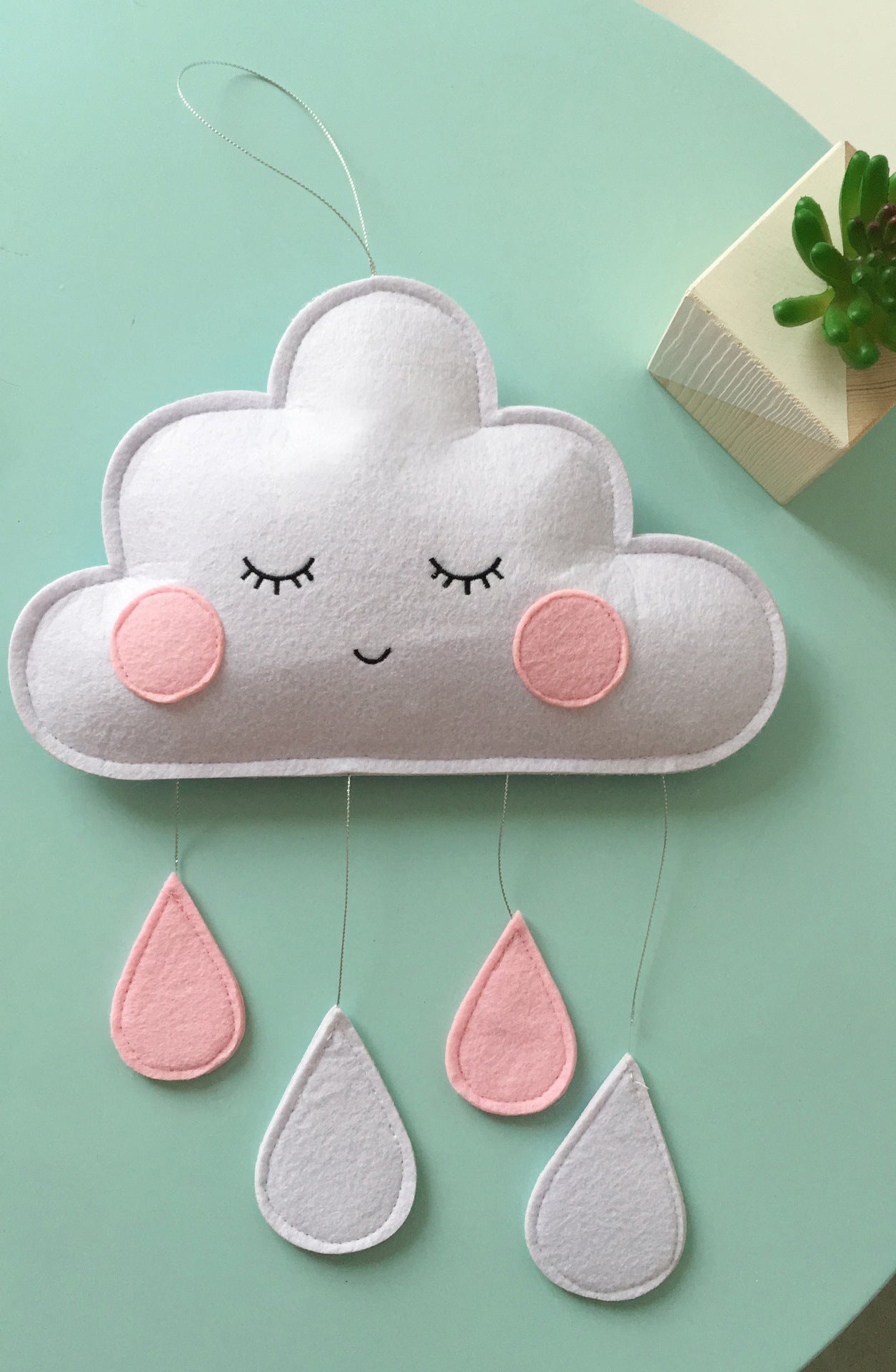 Clouds Felt Raindrops Pendant – Kids Room Hanging Decoration