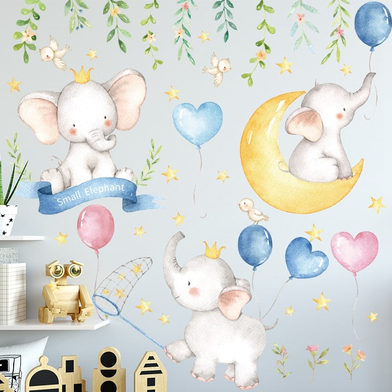 Cute baby elephant cartoon wall sticker for kids' rooms by HOMCOM, featuring colorful animal design for playful decor.