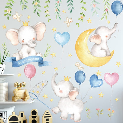 Cute baby elephant cartoon wall sticker for kids' rooms by HOMCOM, featuring colorful animal design for playful decor.