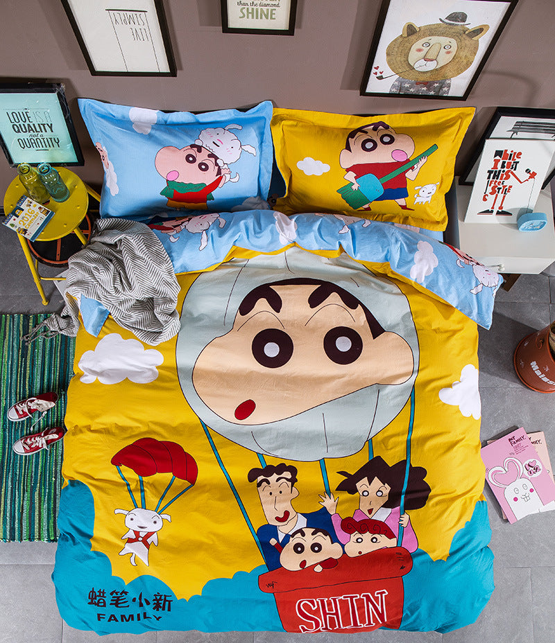HOMCOM cotton cartoon bedding set with colorful playful design, soft and comfortable for kids' bedroom decor.