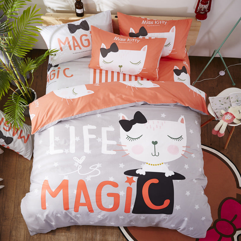 HOMCOM cotton cartoon bedding set with colorful playful patterns, soft and comfortable for children's bedroom decor.