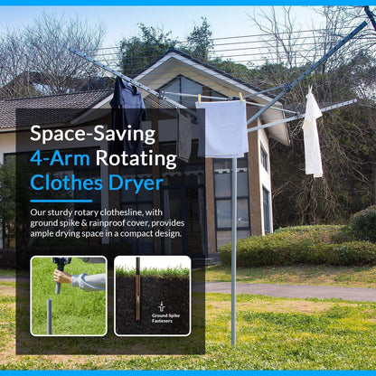 50M rotary airer dryer cover with metal spike, weather-resistant protection for outdoor clothes drying equipment