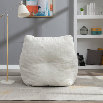 Soft Tufted Foam Bean Bag Chair with Teddy Fabric – Ivory White