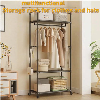 HOMCOM black multifunctional clothes rail and shoe rack with garment hanging stand and storage shelf, no wheels, home organization.