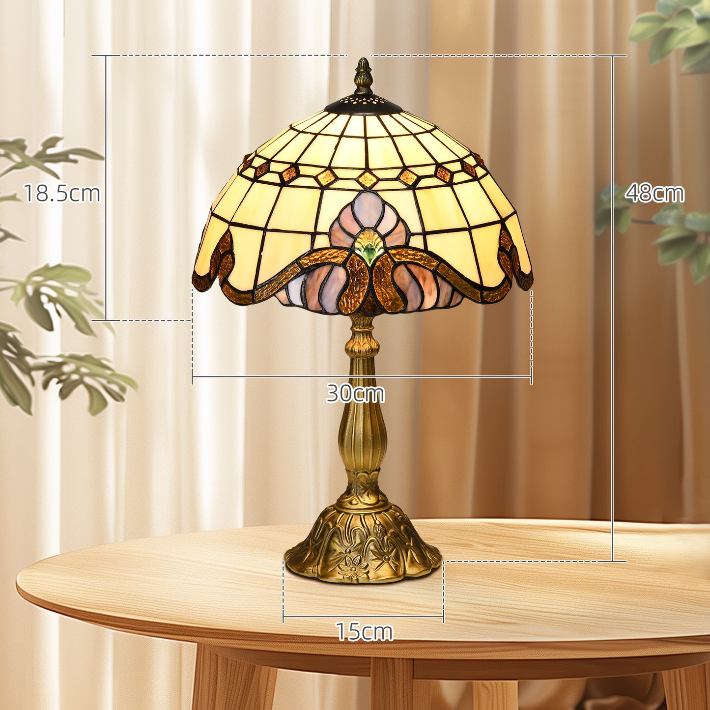 HOMCOM stained glass table lamp with antique design, decorative bedside night light for bedroom, living room, and home decor.