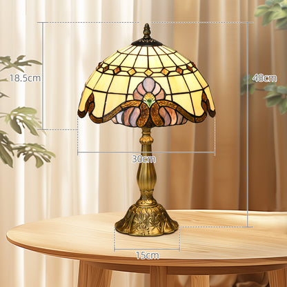 HOMCOM stained glass table lamp with antique design, decorative bedside night light for bedroom, living room, and home decor.