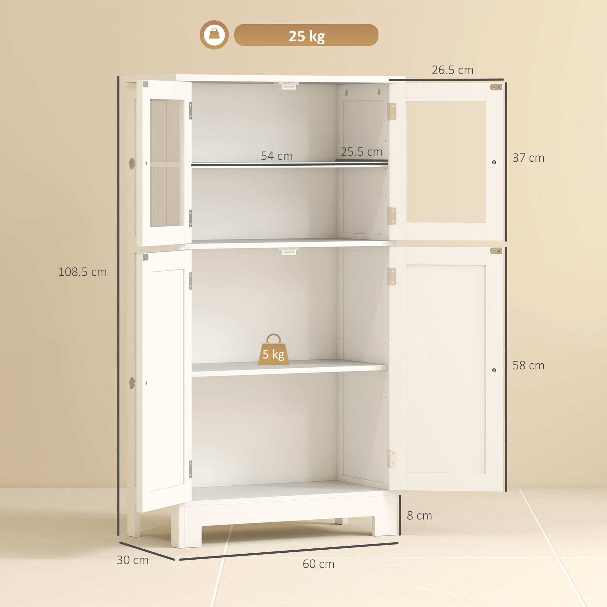 HOMCOM Kleankin bathroom floor cabinet with wooden finish, two drawers, adjustable shelves, and tempered glass door for kitchen or hallway storage