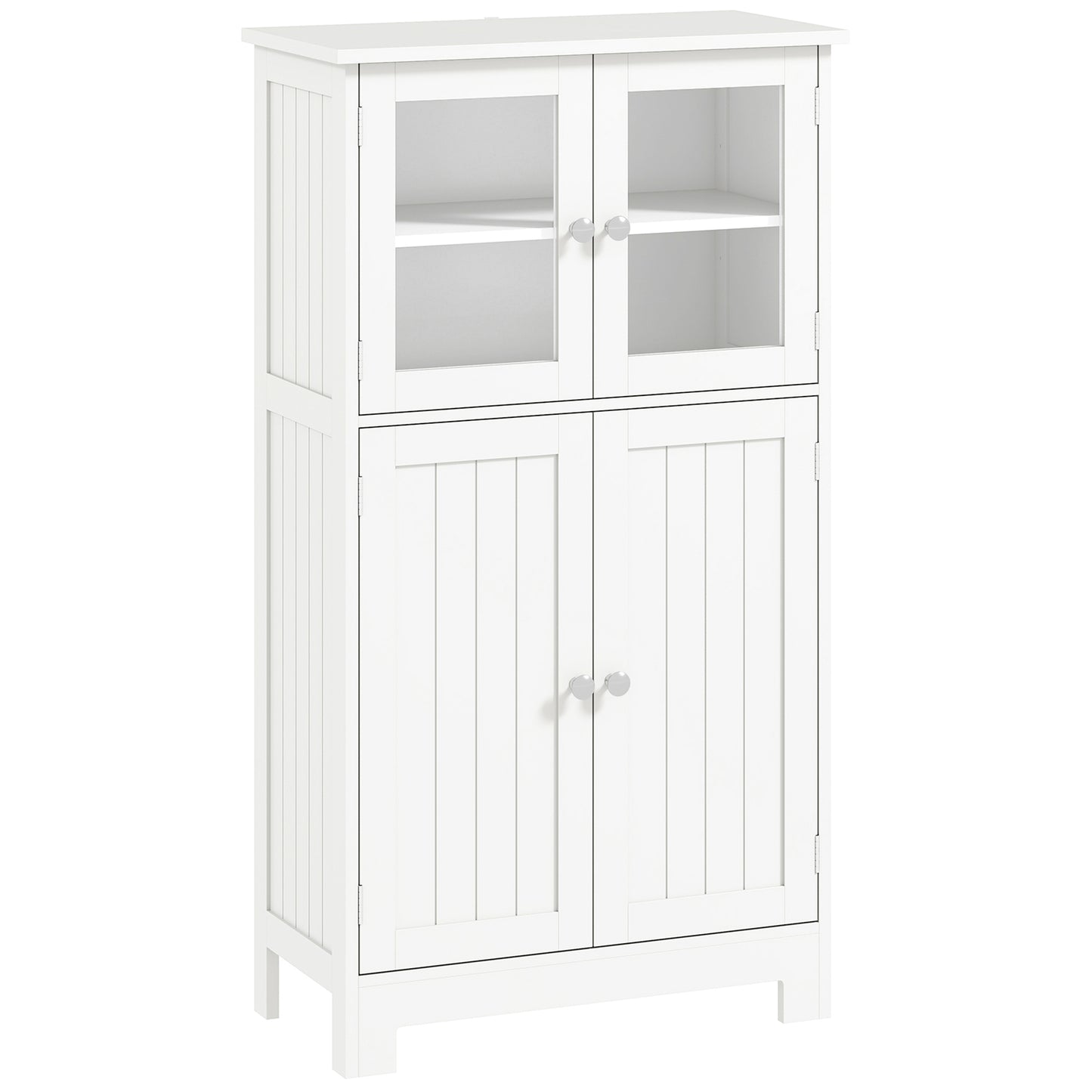 HOMCOM Kleankin bathroom floor cabinet with wooden finish, 2 drawers, adjustable shelves, and tempered glass door for storage.