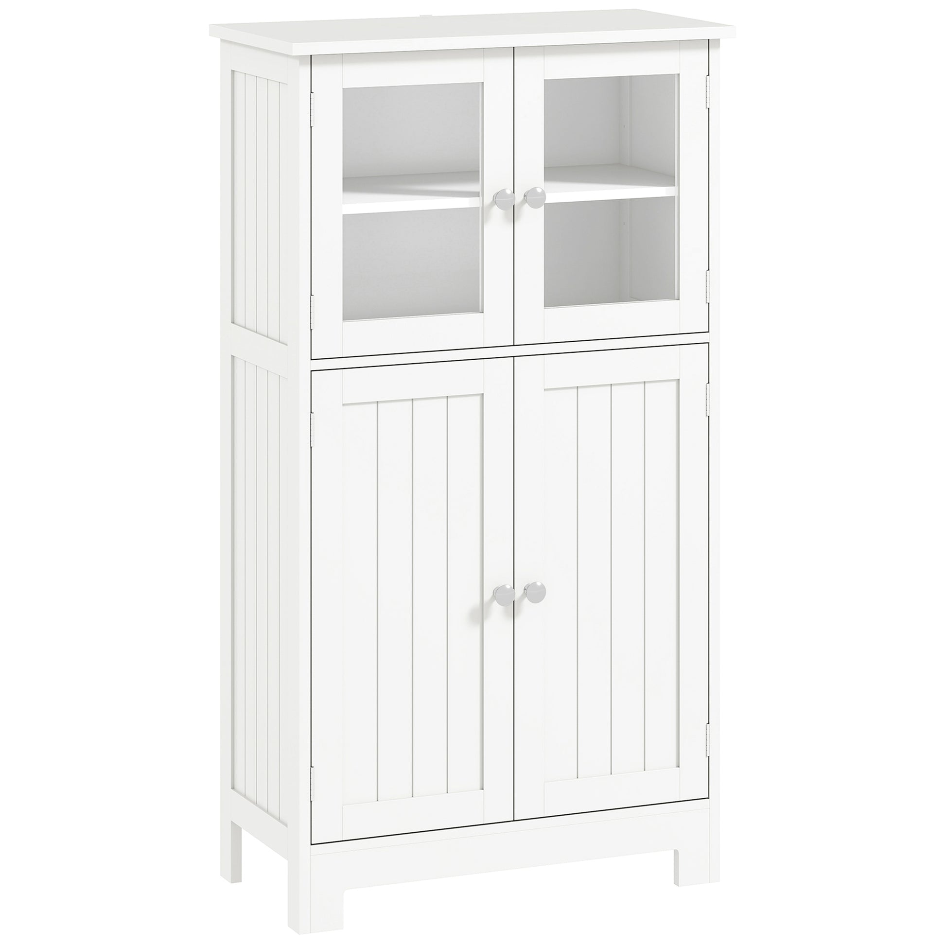 HOMCOM Kleankin bathroom floor cabinet with wooden finish, 2 drawers, adjustable shelves, and tempered glass door for storage.