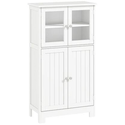 HOMCOM Kleankin bathroom floor cabinet with wooden finish, 2 drawers, adjustable shelves, and tempered glass door for storage.