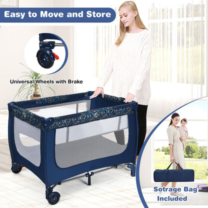 Livoshop 2-in-1 foldable baby playpen with lockable wheels and mattress, showing the open play area and safety features.