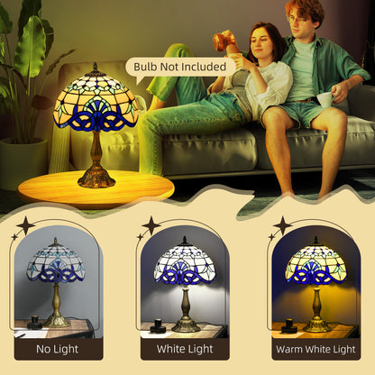 HOMCOM stained glass table lamp with blue antique design, handmade bedside lamp for bedroom or living room decor.