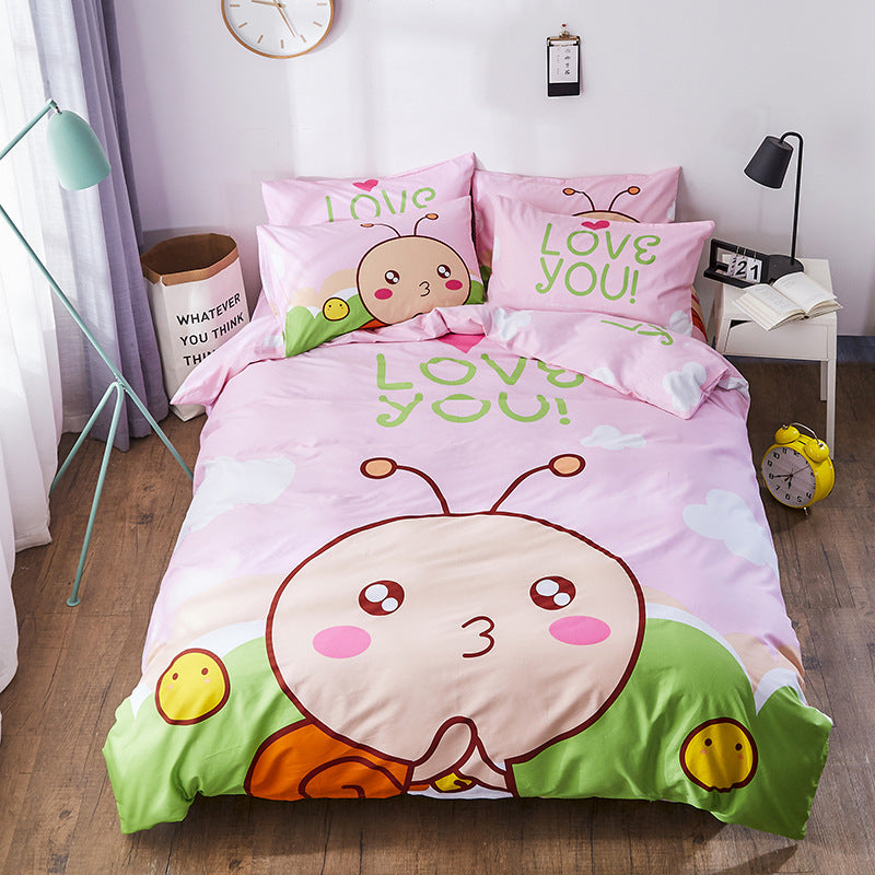 HOMCOM cotton cartoon bedding set with colorful playful animal and character prints, perfect for children's bedroom decor.