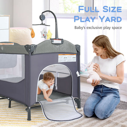 Livoshop 6-in-1 baby travel cot with changing table, compact foldable design, and soft bedding for convenient baby care on the go.