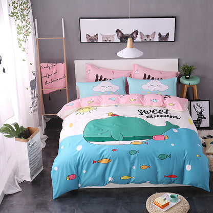 HOMCOM cotton cartoon bedding set with colorful playful patterns, soft and comfortable for children's bedroom decor.