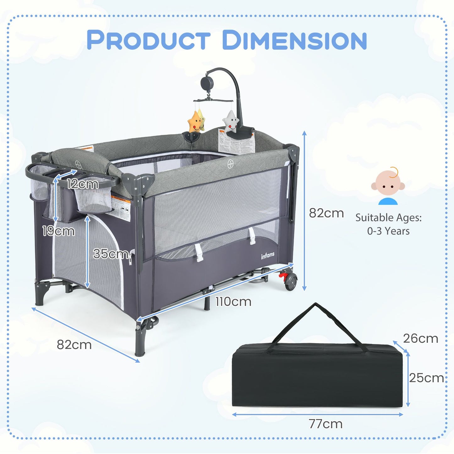 Livoshop 6-in-1 baby travel bed with changing table, portable crib and cot for convenient baby care on the go