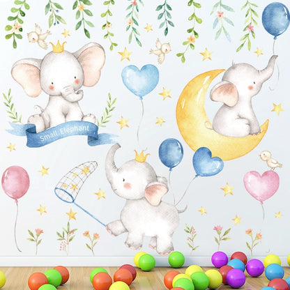 Cute baby elephant cartoon wall sticker by HOMCOM for kids' room decor, featuring a playful and colorful animal design.