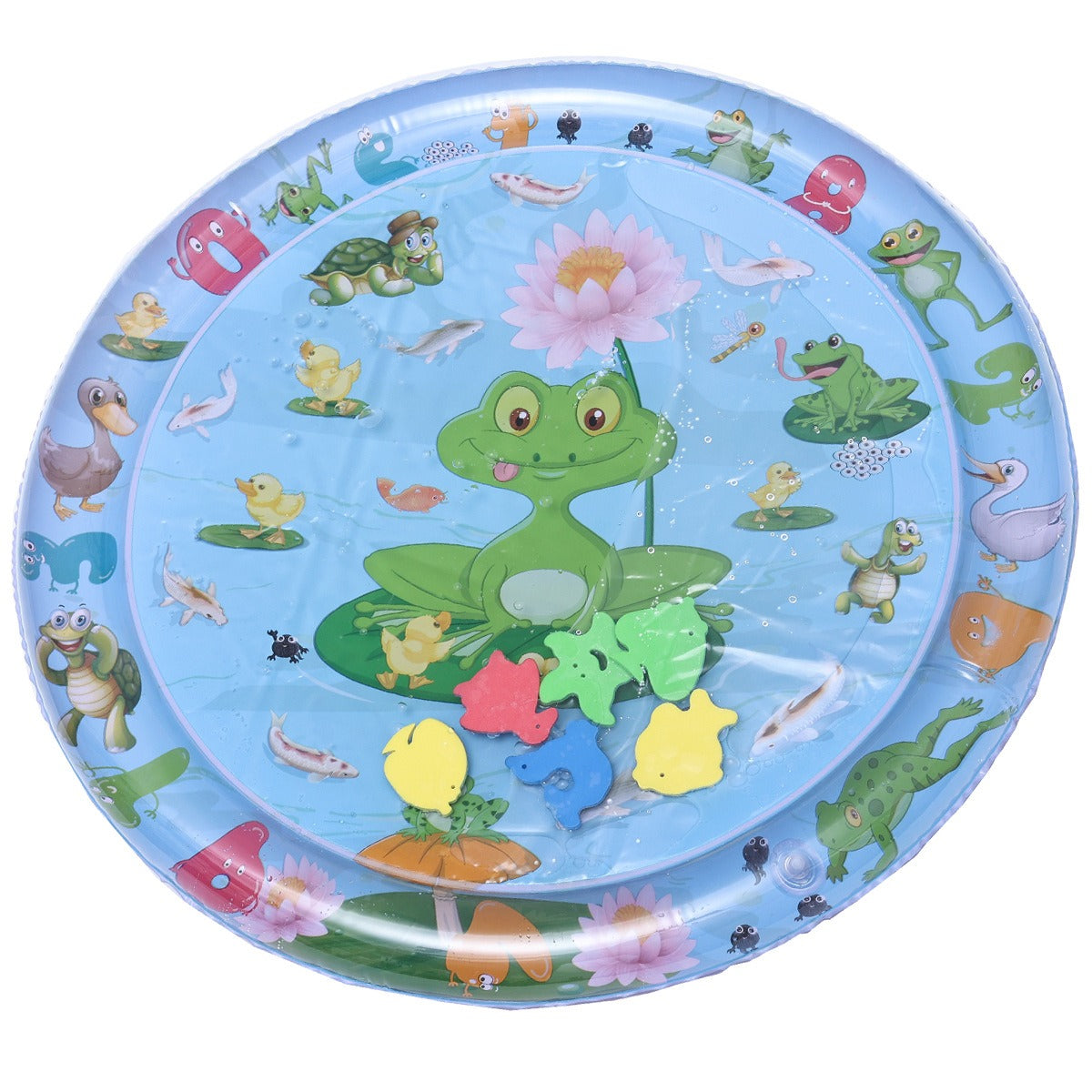 Baby inflatable water play mat by eprolo with ocean-themed design, featuring colorful floating toys for fun water crawling activity.