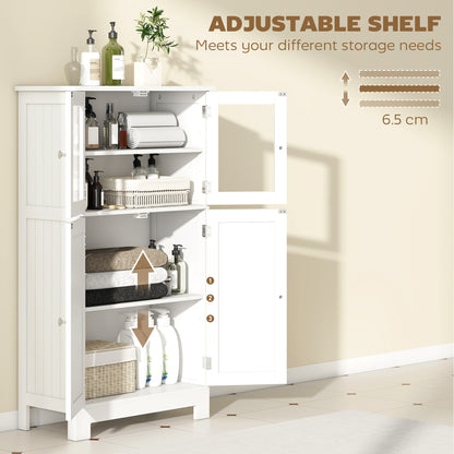 HOMCOM Kleankin bathroom floor cabinet with two drawers, adjustable shelves, tempered glass door, wooden storage for kitchen or hallway.