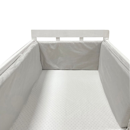 Eprolo baby bed rail guard with anti-fall cotton fence, soft safety barrier for toddler beds, in white fabric with mesh panels