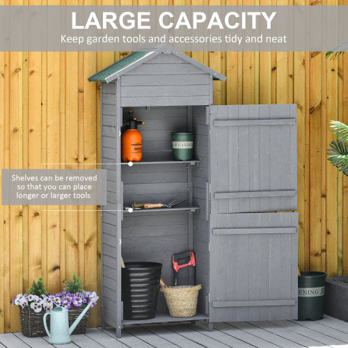 Wooden Garden Storage Shed – Outdoor Utility Cabinet with 3 Shelves