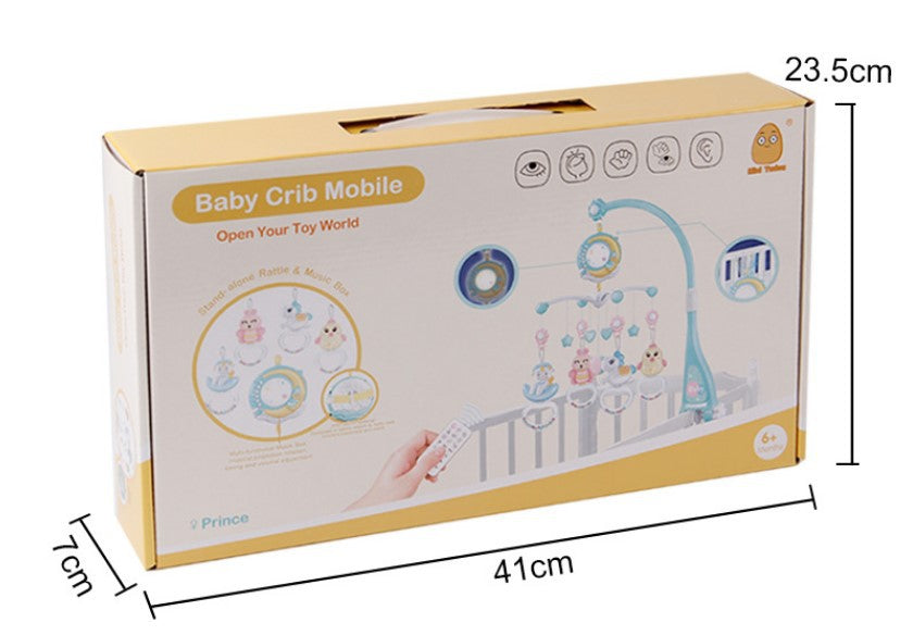 Livoshop baby crib mobile with musical box and rotating projection, featuring colorful plush toys for newborns.