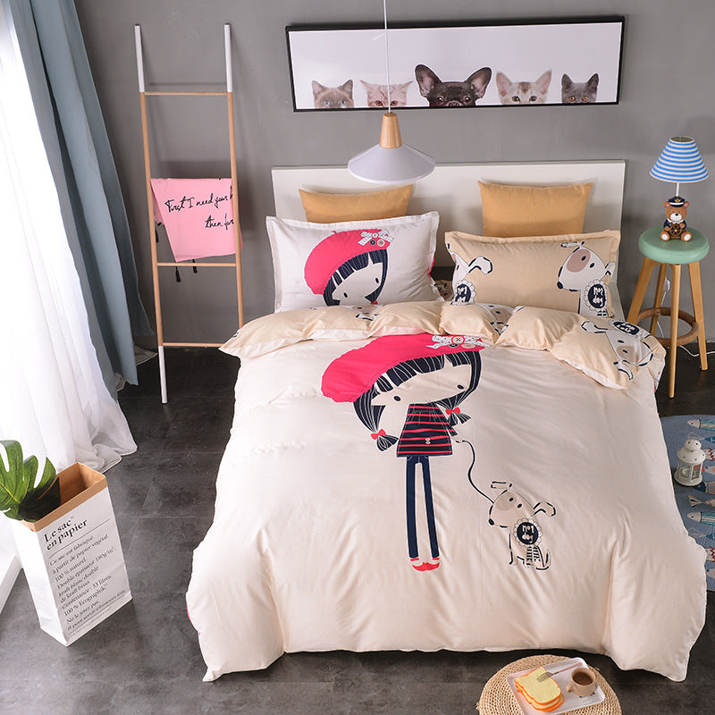 Colorful cotton cartoon bedding set by HOMCOM featuring playful character designs and soft, comfortable fabric for kids.