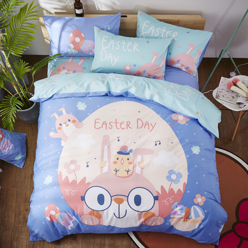 HOMCOM cotton cartoon bedding set featuring colorful playful cartoon patterns on soft fabric for kids' bedroom decor.