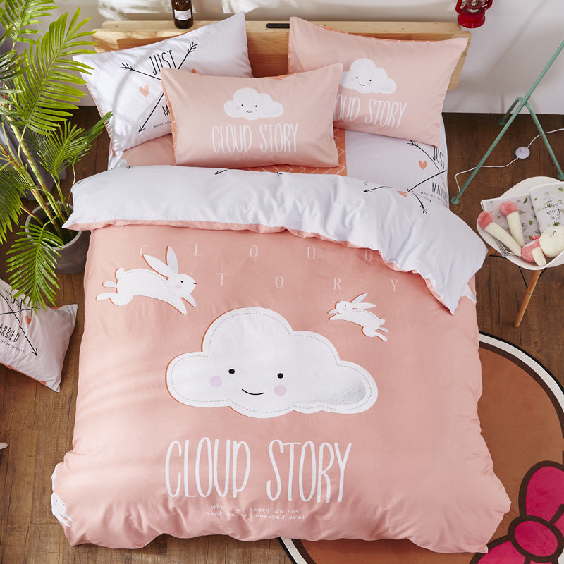 HOMCOM cotton cartoon bedding set with colorful printed characters on soft fabric, perfect for children's bedroom decor.