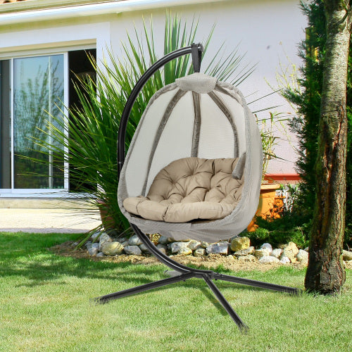 Hanging Egg Chair with Stand – Foldable Outdoor Swing Hammock, Khaki