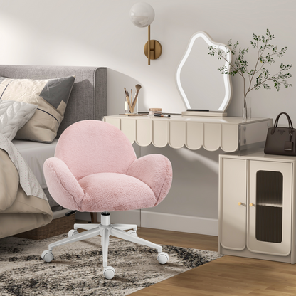 Fluffy Leisure Chair Office Chair w/ Backrest and Armrest for Bedroom Pink