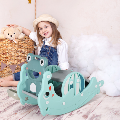 Unbranded 3-in-1 baby rocking horse with slide and basketball hoop for ages 3-5, featuring colorful plastic construction and playful design.