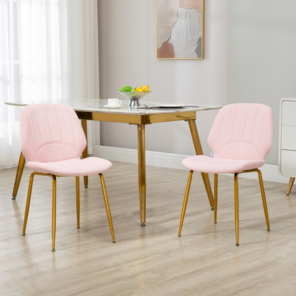 Modern Dining Chairs Set of 2 with Padded Seat and Steel Legs, Pink